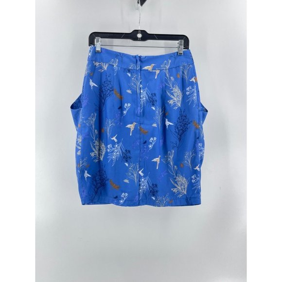 H & M Women's Blue Hummingbird Floral Print Pockets Skirt Back Zip Size 8 - Picture 3 of 15